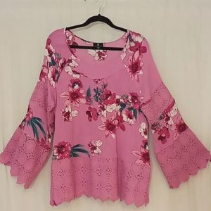 Curations Floral Blouse with lace trim